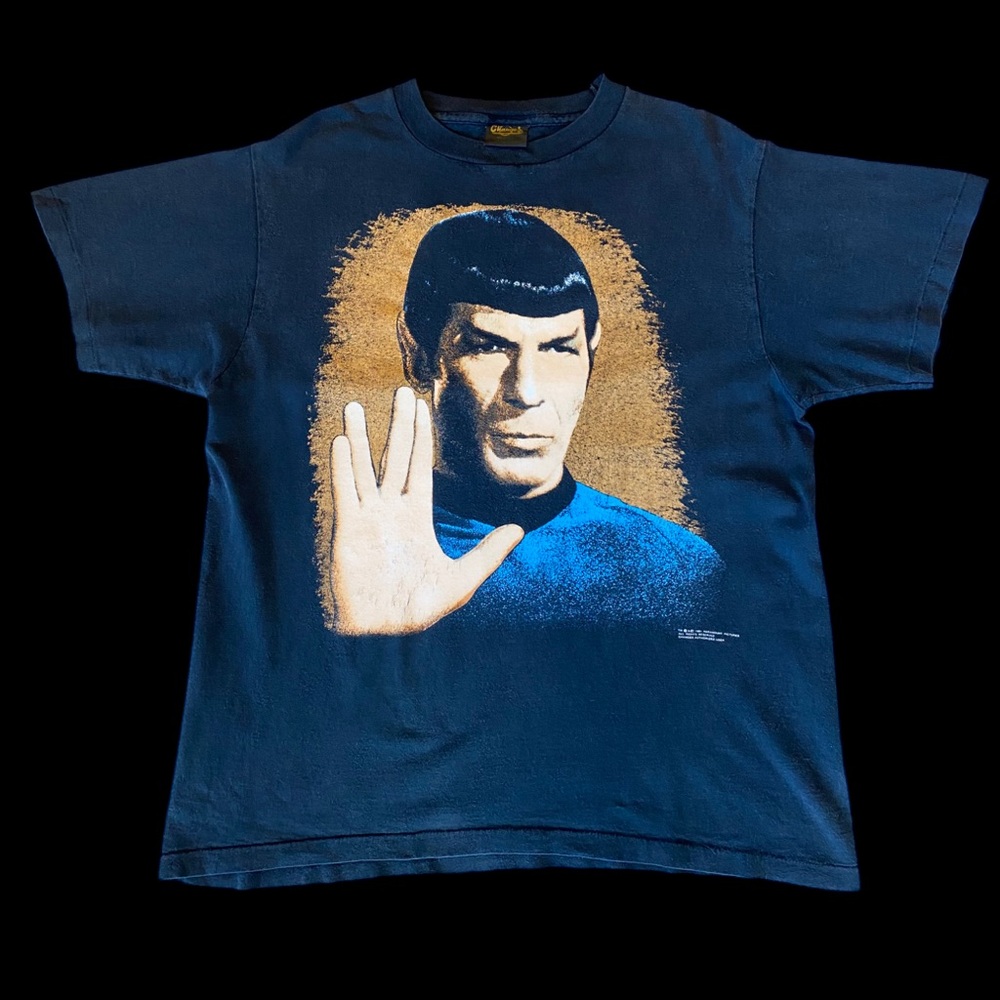 VTG 1991 Star Trek Paramount Spock Live Long Prosper Tee Shirt Black Sz L Faded